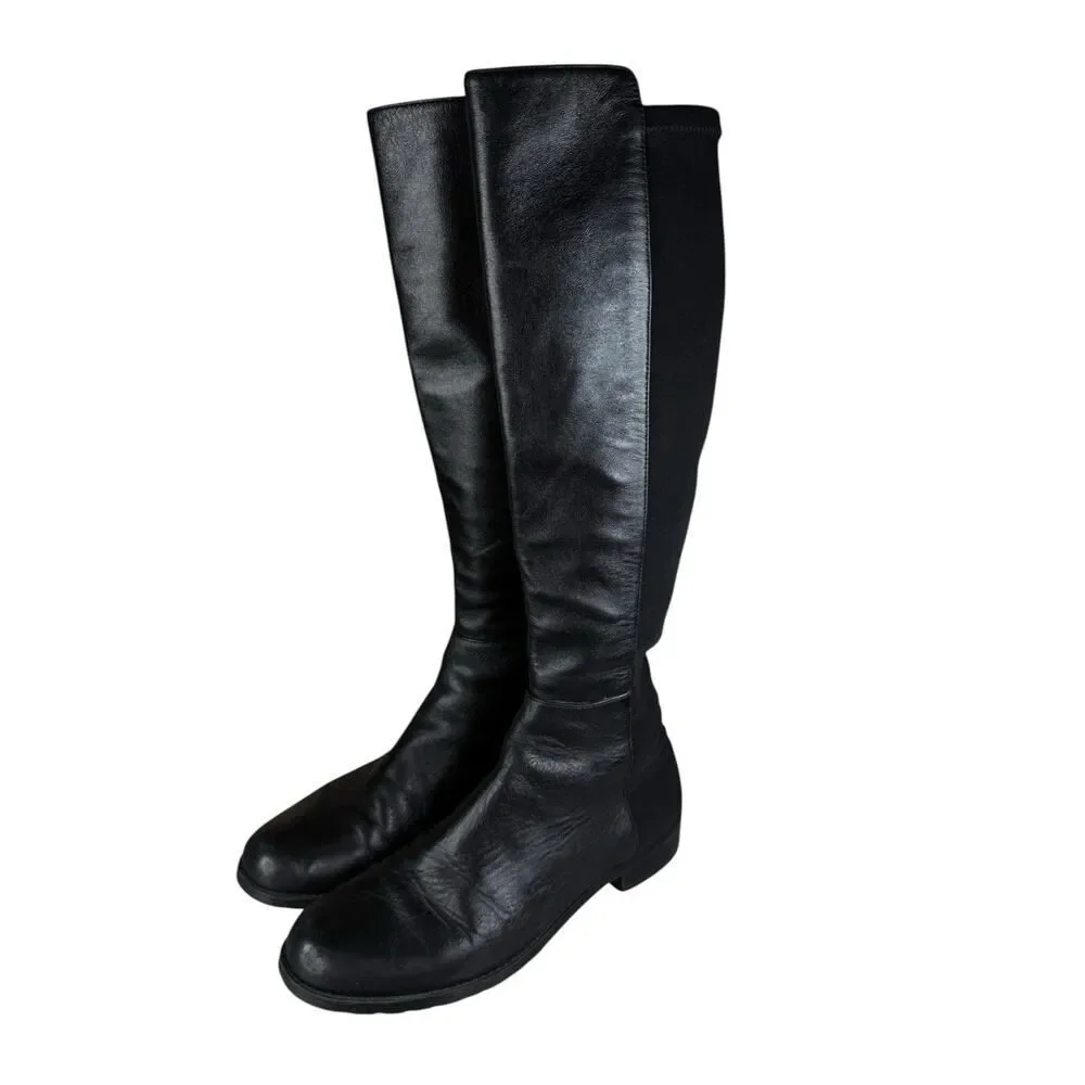 Stuart Weitzman 5050 Over The Knee Boots Black Leather Stretch Back US 6